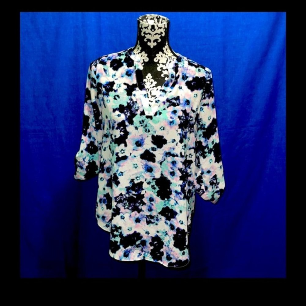 Decree Womens Small Floral Multicolor 3/4 Sleeve Blouse Top